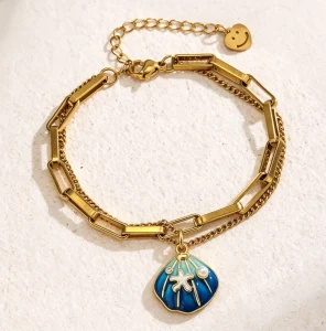Stainless Steel Ocean Animal Bracelet with Sea Shell Pendant, Personalized Handmade Design