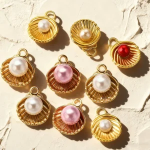 Stainless Steel Ocean Style Gold Shell Imitation Pearl Pendant