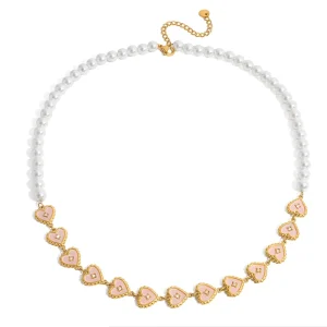 Stainless Steel Pearl Necklace with Love Design
