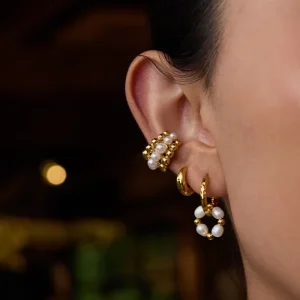 Stainless Steel Resin Pearl Three-Layer Ear Cuff
