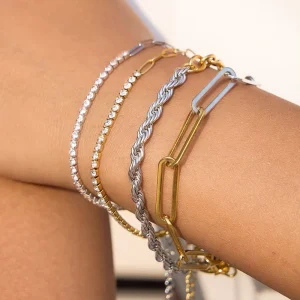 Stainless Steel Rhinestone Chain Link Bracelet for Women