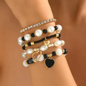 Stainless Steel Shell, Starfish and Pearl Cuban Chain Bracelet and Bangle Set