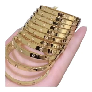 Stainless Steel Silver-Plated Polished Non-Tarnish Crystal Rhinestone Geometric Bangle Bracelet for Women