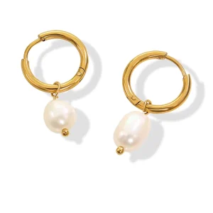 Stainless Steel Single Freshwater Pearl Pendant Earring