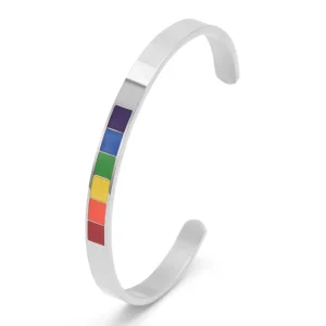 Stainless Steel Six-Color Rainbow Opening C-Shaped Bangles for Men and Women