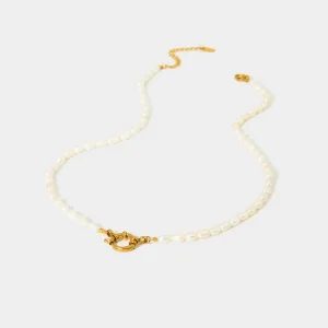 Stainless Steel Spring Buckle DIY Pendant Necklace 18K Gold Natural Freshwater Pearl Necklace