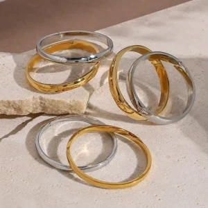 Stainless Steel Square Buckle Bangle Bracelet for Women