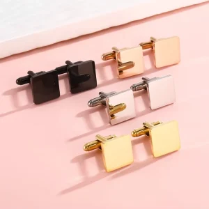 Stainless Steel Square Textured Mirror-Polished French Shirt Cufflinks