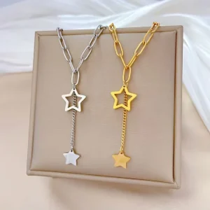 Stainless Steel Star Pendant Gold Color Chain Choker Necklace for Women