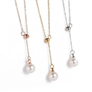 Stainless Steel Y-Shaped Pearl Necklace, 18K Gold-Plated, for Women