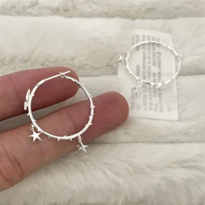 Star Drop Hoop Earrings for Women Minimalist Five Pointed Star Pendant on Fine Circle Celestial Fashion Jewelry