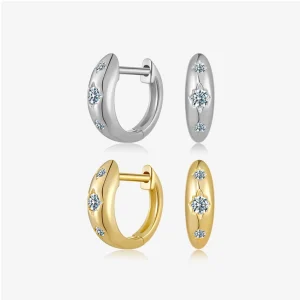Star Set Moissanite Huggie Hoop Earrings 925 Silver 18K Gold Rhodium Plated D Color VVS1 12mm Mini Hoops for Women