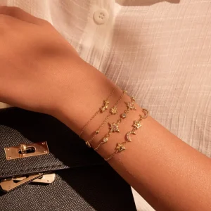 Star and Moon Stainless Steel Bracelet with PVD Gold Coating, Tarnish-Free and Waterproof
