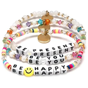 Steel Charm Custom Logo Letter Handmade Glass Crystal Pearl Gift Bracelet for Women Girls