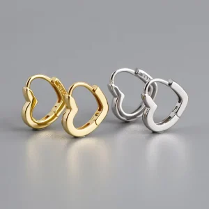 Sterling Silver 18K Gold-Plated Heart Design Hoop Earrings for Weddings and Parties