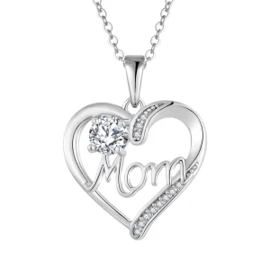 Sterling Silver 925 Rhodium Birthstone Zircon Heart Pendant and Custom Chain for Women