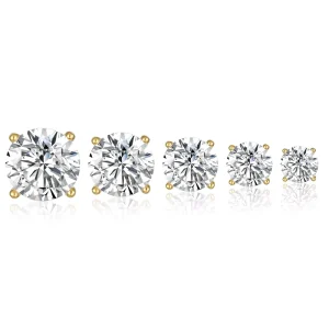 Sterling Silver Geometric Stud Earrings with Gold Plating and Zirconia