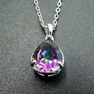 Sterling Silver Mystic Topaz Teardrop Solitaire Pendant Fine Jewelry