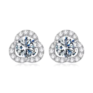 925 Sterling Silver Moissanite Flower Stud Earrings