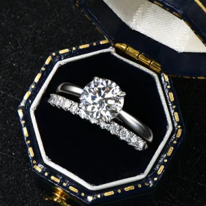Sterling Silver Rhodium-Plated Prong-Setting 8mm (2.0ct) and 2mm Moissanite Ring
