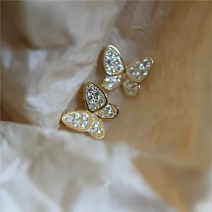 Sterling Silver White Zircon Butterfly Stud Earrings