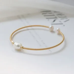 Stretch Imitation Pearl Bracelet, Stainless Steel, 18K Gold, for Girls