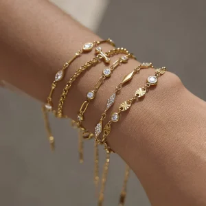 Summer Dainty Thin Stainless Steel Link Chain Sparkling Pear Heart Round Zirconia Bracelet Tarnish Free Female Jewelry Stackable