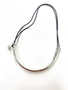 Swan Bird Design Half-Circle Vintage Choker Necklace Leather Rope Collar Brass Gold and Platinum Electroplated