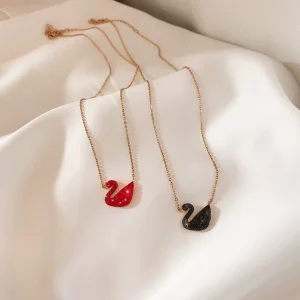 Swan Crystal Stainless Steel Cross-Chain Necklace for Women