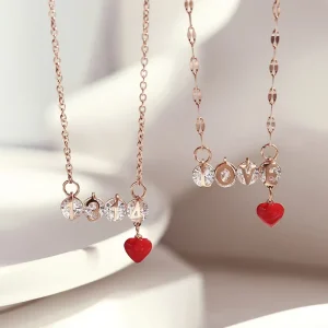 Temperament Crystal Love Pendant Necklace Women’s New Style Sporty Colorfast 1314 Bamboo Chain
