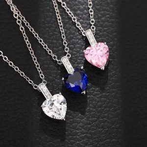Tiny Heart Shaped Pendant Delicacy Chain Necklace Wishing Stone Cubic Zirconia Engraved Diamond Necklace