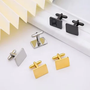 Titanium Square Cufflink Blanks, Stainless Steel, for Men