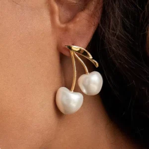 Titanium Steel Faux Pearl Cherry Earrings