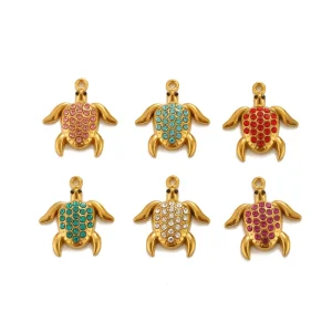 Titanium Steel Turtle Charms with Crystal Setting DIY Jewelry Findings for Earrings and Necklaces