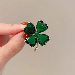 Trendy Designer Four Leaf Clover Brooches Women Elegant Gemstone Rhinestone Brooch Pin Clothing Decoration Fine Jewelry