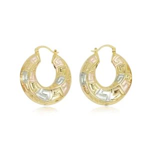 Tricolor Micro Copper 14K Filled Great Wall Pattern Huggie Hoop Earrings