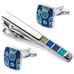 Tuxedo Cufflinks and Tie Clips 3-Piece Set, French Copper Enamel Cufflinks