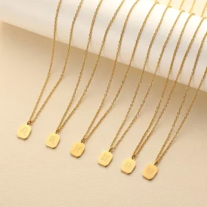 Twelve Constellation Pendant Necklace Stainless Steel Chain for Women
