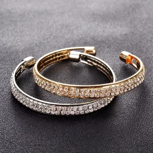 Two Row Open Bracelet in Rose Gold and Silver Diamond Female Fashion Bangles Jewelry