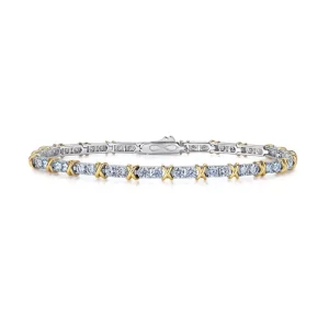Two-Tone Plated S925 Sterling Silver Moissanite Tennis Bracelet with X-Cross Design