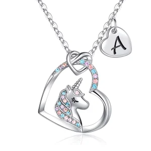 Unicorn Necklace Colorful Inlaid Rhinestone Heart Pendant Letter Engraving Design Adjustable Chain Female Fashion Jewelry