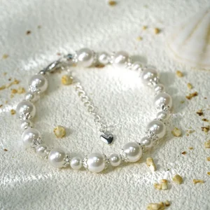 Unisex Alloy Imitation Pearl Choker Bangle Bracelet with Layered Link Chain