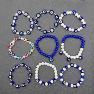 Unisex Blue Evil Eye Beaded Colorful Stretch Bracelet