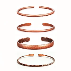 Unisex Hammered Pure Red Copper Open Bangle Bracelet