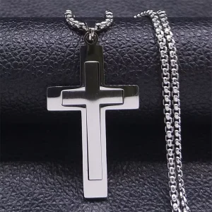 Unisex Stainless Steel Gold Christian Cross Necklace