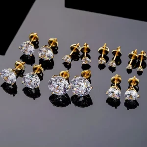 VVS Moissanite Custom Men’s 925 Sterling Silver Gold-Plated Iced-Out Stud Earrings