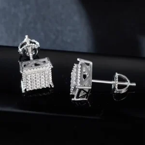 VVS Moissanite Square Stud Earrings OEM ODM Rhodium-Plated S925 Sterling Silver Unisex