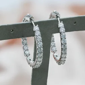 VVS1 3.5mm Round Moissanite Hoop Earrings 925 Sterling Silver