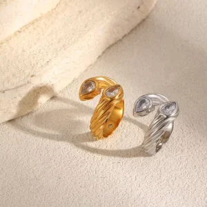 Vintage 18K Gold-Plated Stainless Steel Double Snake-Head Zircon Ring for Women