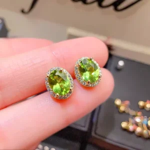 Vintage 925 Sterling Silver Gold-Plated Natural Peridot Stud Earrings